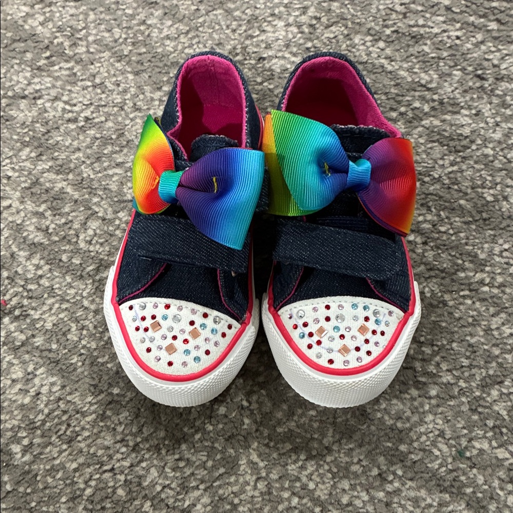 Mudd Navy Kids Sneakers with Rainbow Bow and Pink Lining